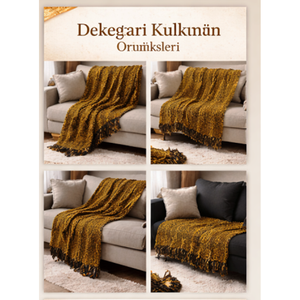 Mandaş el dokuma Yeni Nesil koltuk şalı 170*170 1 li pk Gold/ Siyah