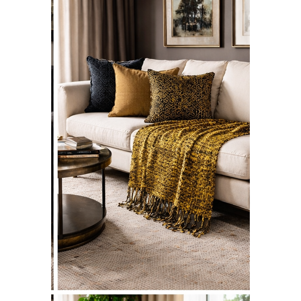 Mandaş el dokuma Yeni Nesil koltuk şalı 170*170 1 li pk Gold/ Siyah