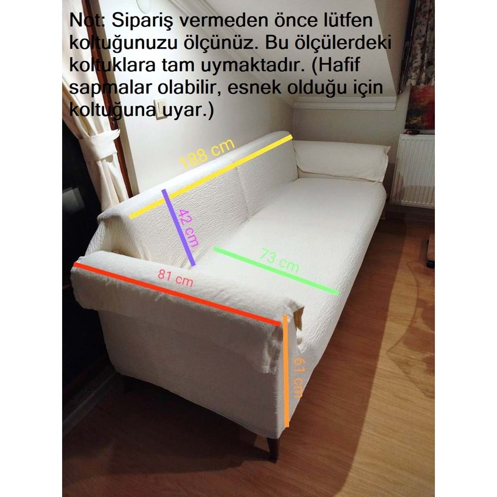1 Adet Jakarlı Ağaç Kabuğu Krem Streç Kaplama Maxi Çekyat Koltuk Örtüsü