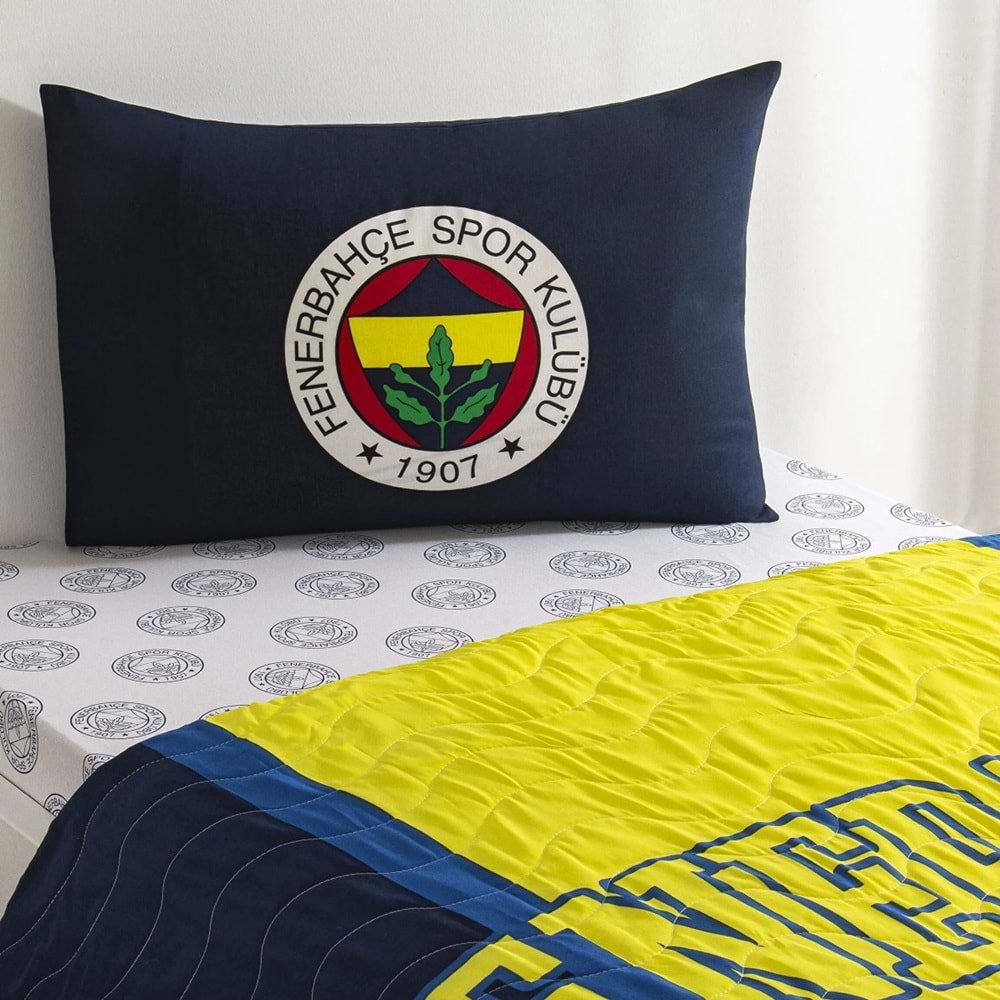 Taç Lisanslı Kapitoneli -Fenerbahçe Kanarya- Lastikli Çarşaflı Tek Kişilik 4 Mevsim Nevresim Takımı