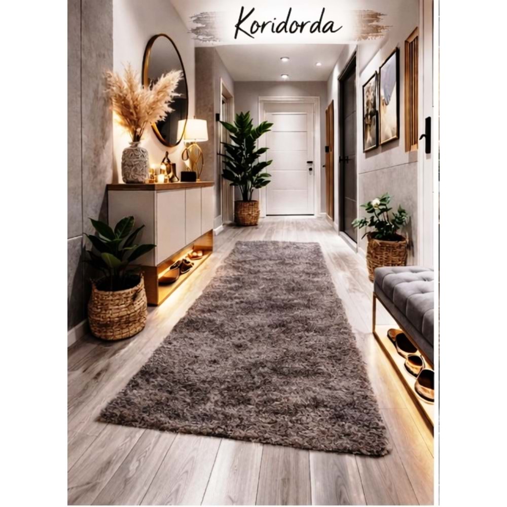 Giz Home Tilda Uzun Tüylü Post Halı (75x200)-K.Kahve