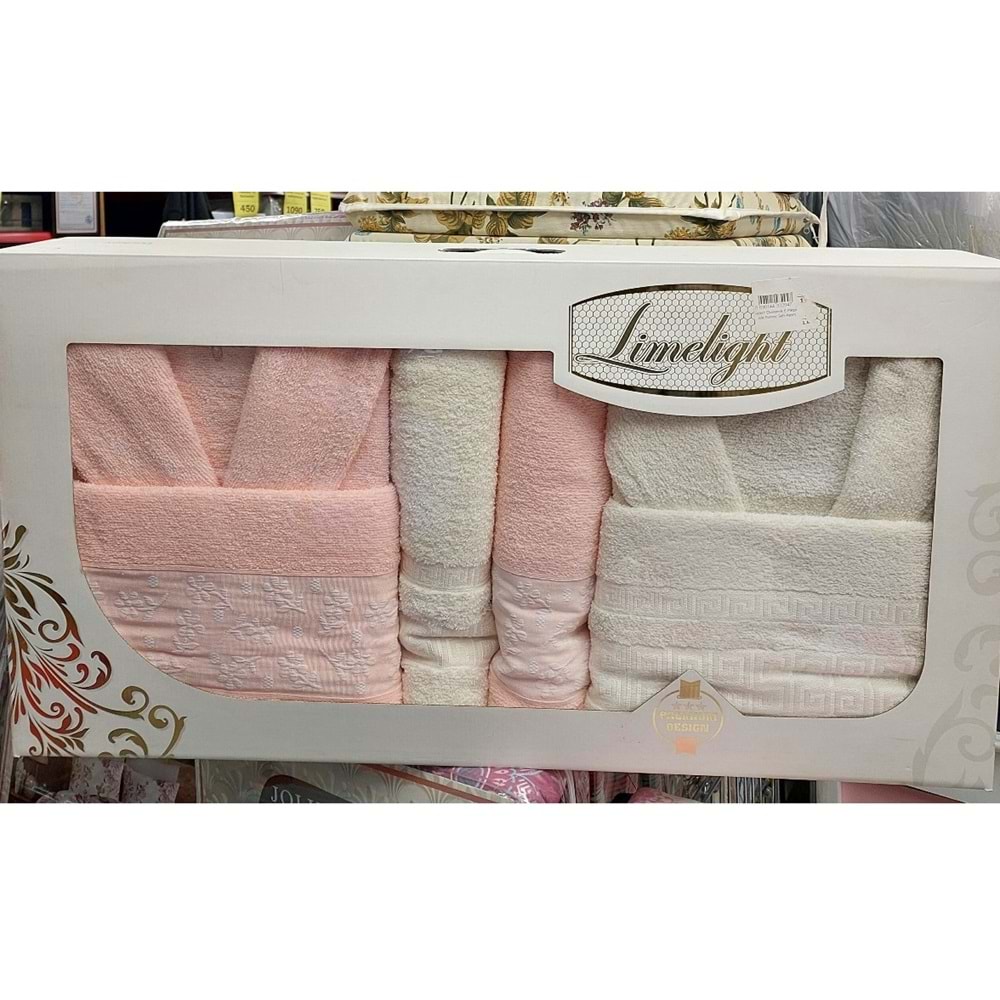 Limelight Select Ekonomik Aile Bornoz Seti (6 Parça)-Krem A.Pembe