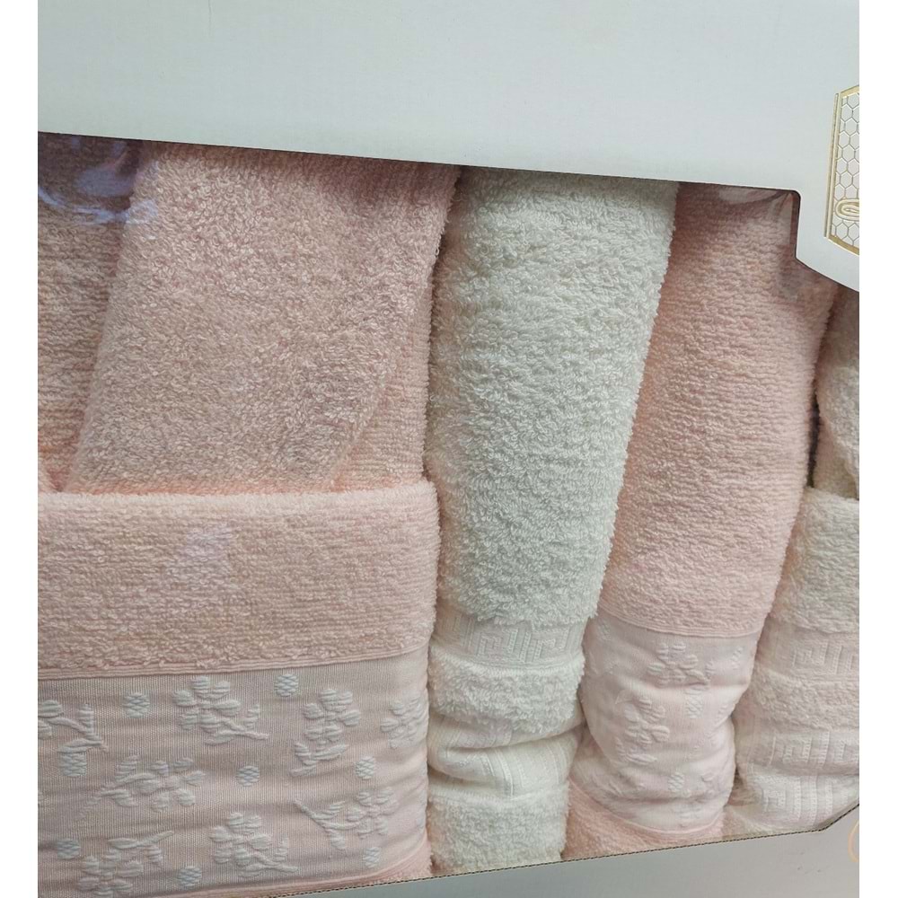 Limelight Select Ekonomik Aile Bornoz Seti (6 Parça)-Krem A.Pembe