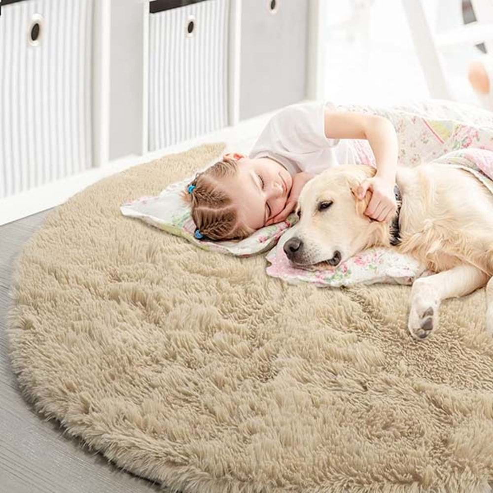 Evru Tavşan Tüyü Yumoş Post Halı (100 cm yuvarlak )camel
