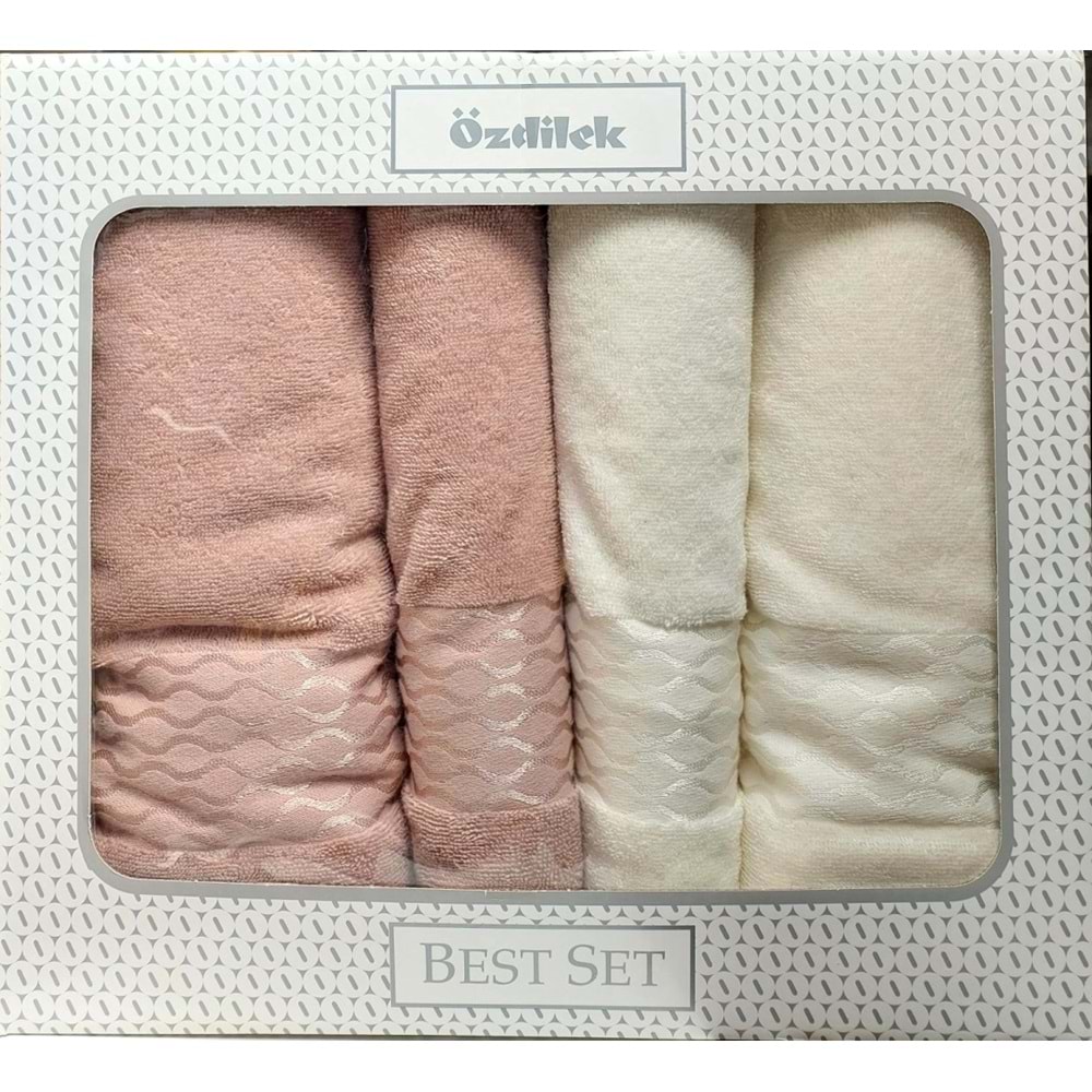 Özdilek 4 Parça Best Set -Elissa Bej Krem- Hamam Seti, Havlu Seti