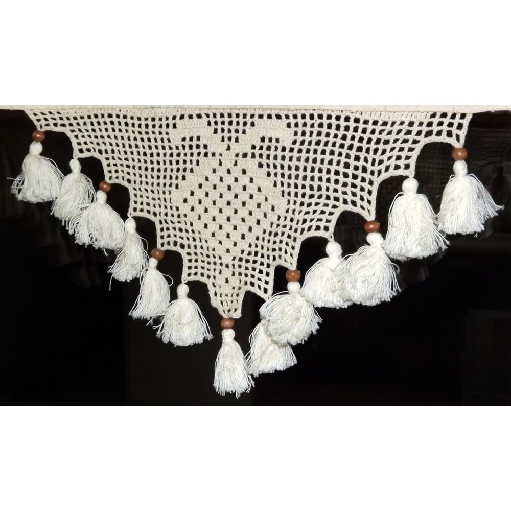 Buldan Tül Perde El İşi Dantelli Naturel Gül Çiçek Desen(130x330)