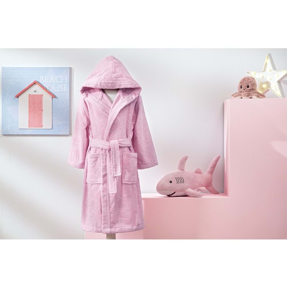 Özdilek 5/6 Yaş Kız Çocuk Kapüşonlu Kadife Pamuk Bornoz-Unicorn Pembe