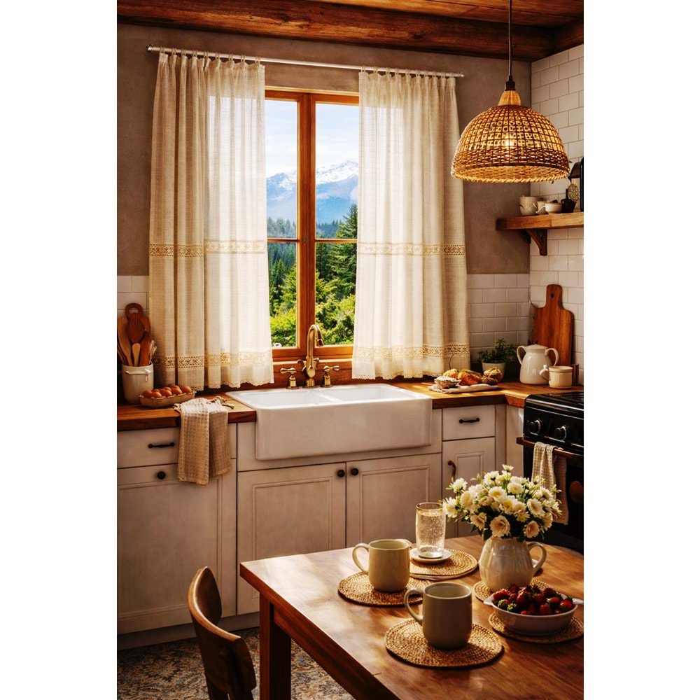 Buldan Monika 2 Ara dantelli naturel otontik perde 125*170 2 prç