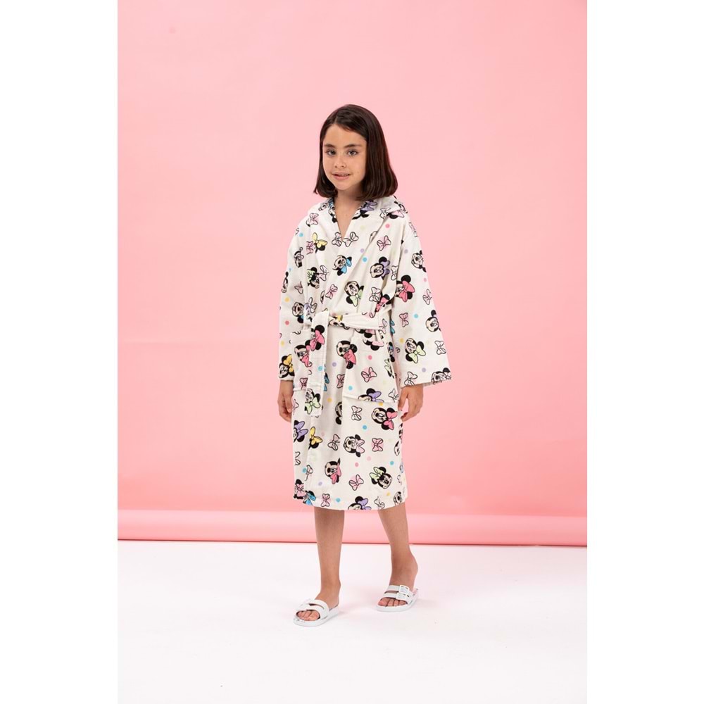 Özdilek Lisanslı Kapüşonlu Çocuk Bornozu 7/8 Yaş-Minnie Mouse Colors Krem