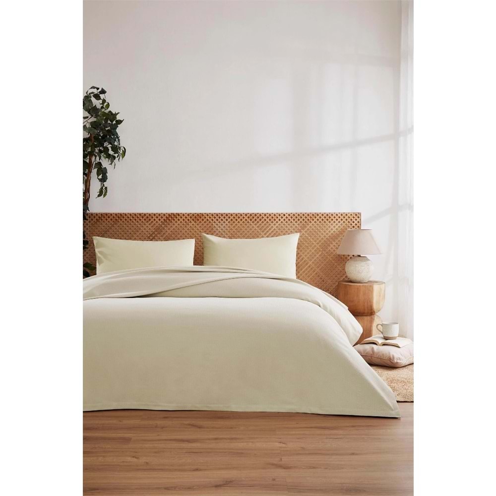 Özdilek -Colourist Krem- Bamboo Lastikli Çarşaflı Çift Kişilik Pike Takımı