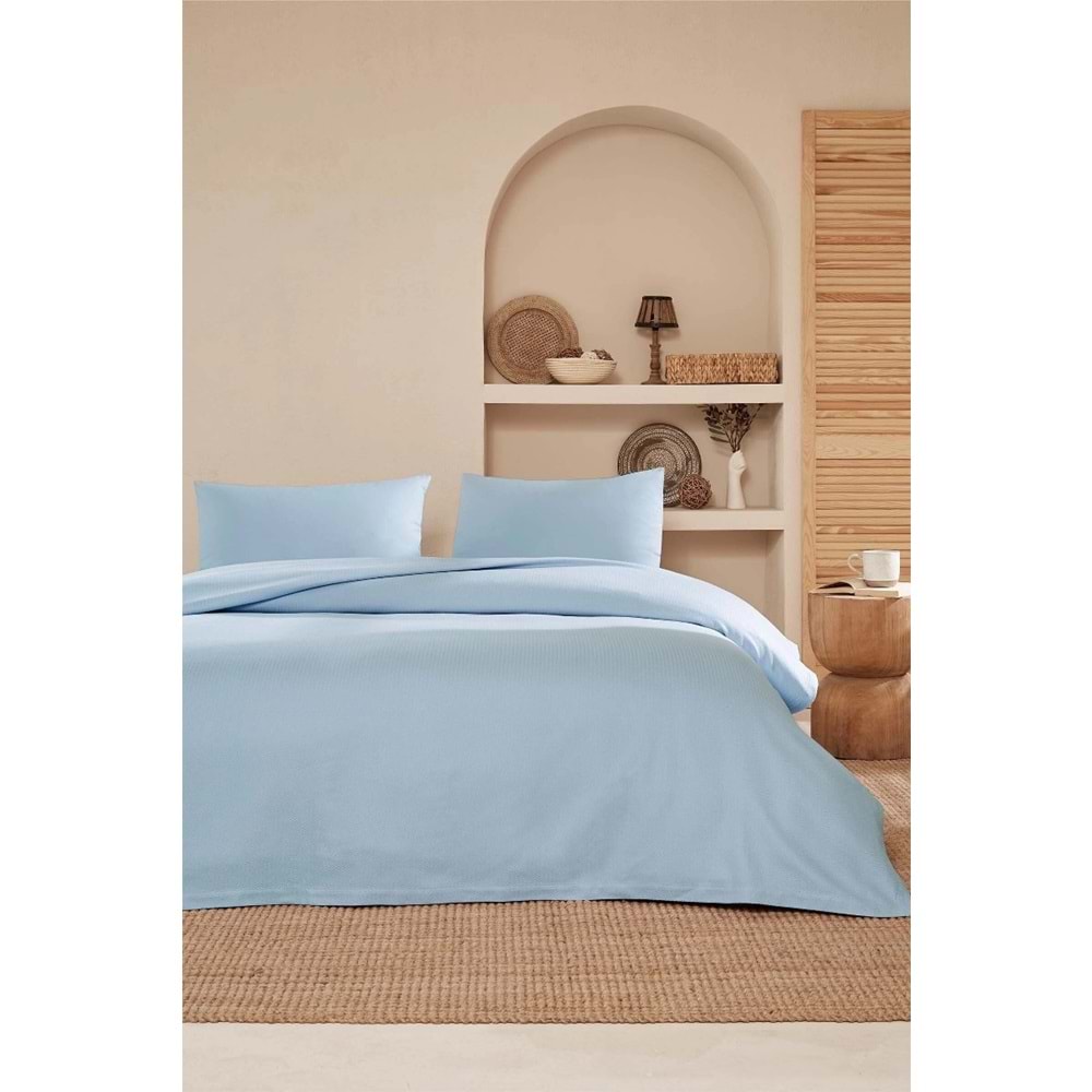 Özdilek -Colourist Mavi- Bamboo Lastikli Çarşaflı Tek Kişilik Pike Takımı