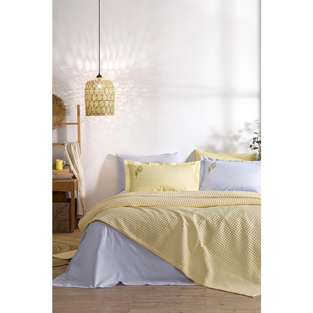 Özdilek Rf Waffle -Gold Gri- Tek Kişilik Nakışlı Pike Takımı (2 Yastık Kılıflı)