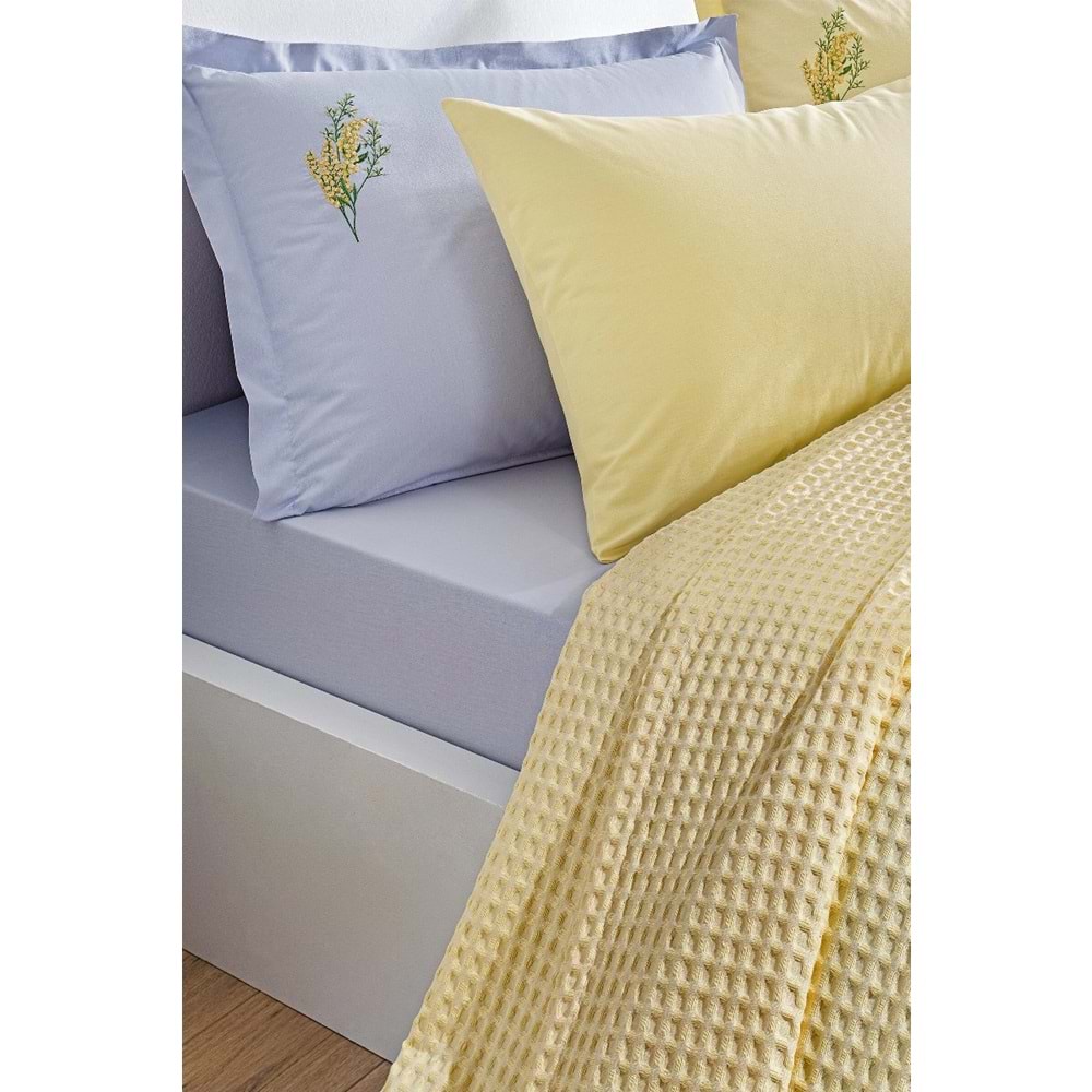 Özdilek Rf Waffle -Gold Gri- Tek Kişilik Nakışlı Pike Takımı (2 Yastık Kılıflı)