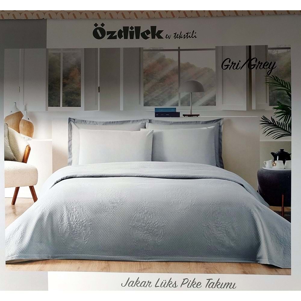 Özdilek Rf -Gri- Jakar Lux KP (Z) Çift Kişilik Pike Takımı (4 Yastık Kılıflı)