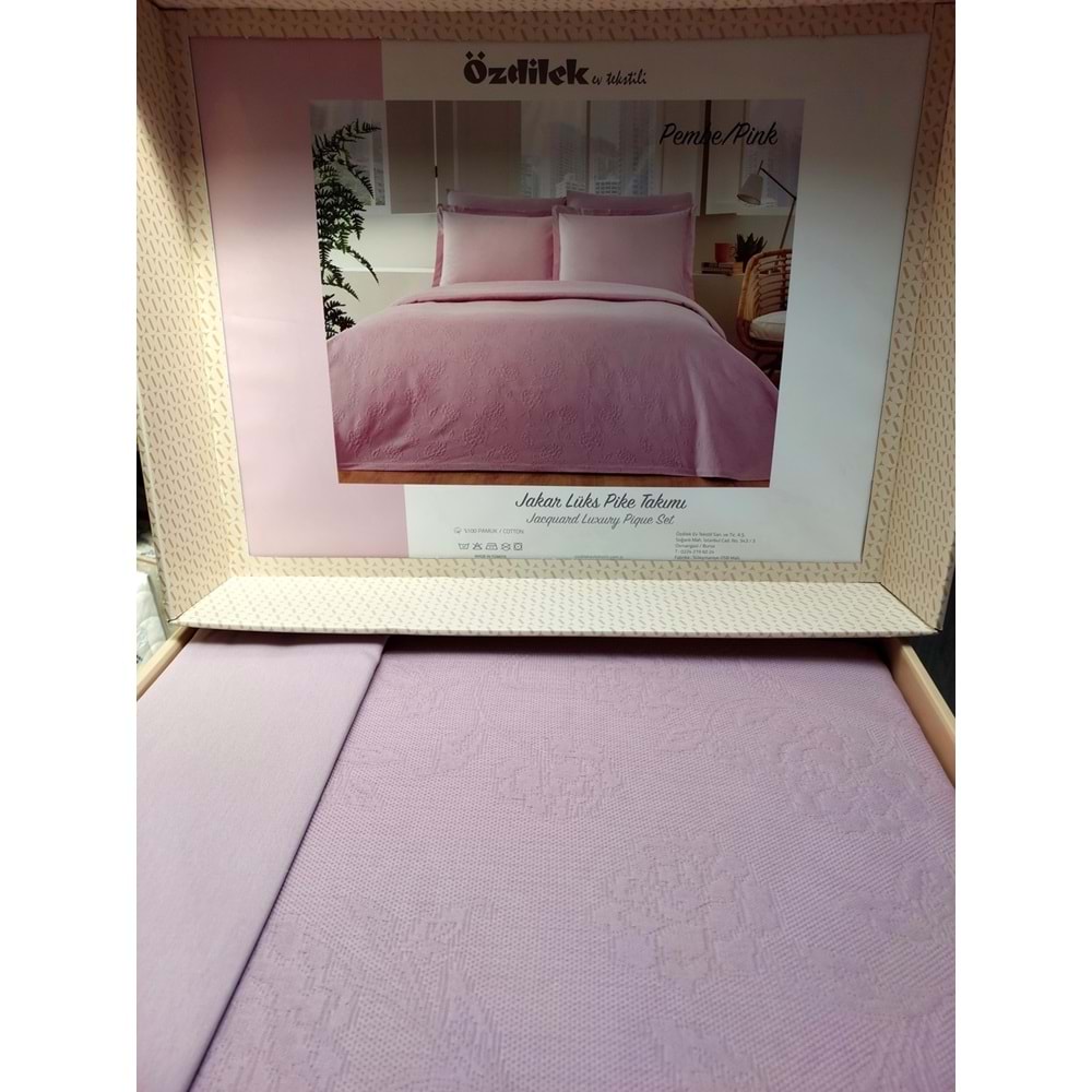 Özdilek Rf -Pembe- Jakar Lux KM (Z) Çift Kişilik Pike Takımı (4 Yastık Kılıflı)