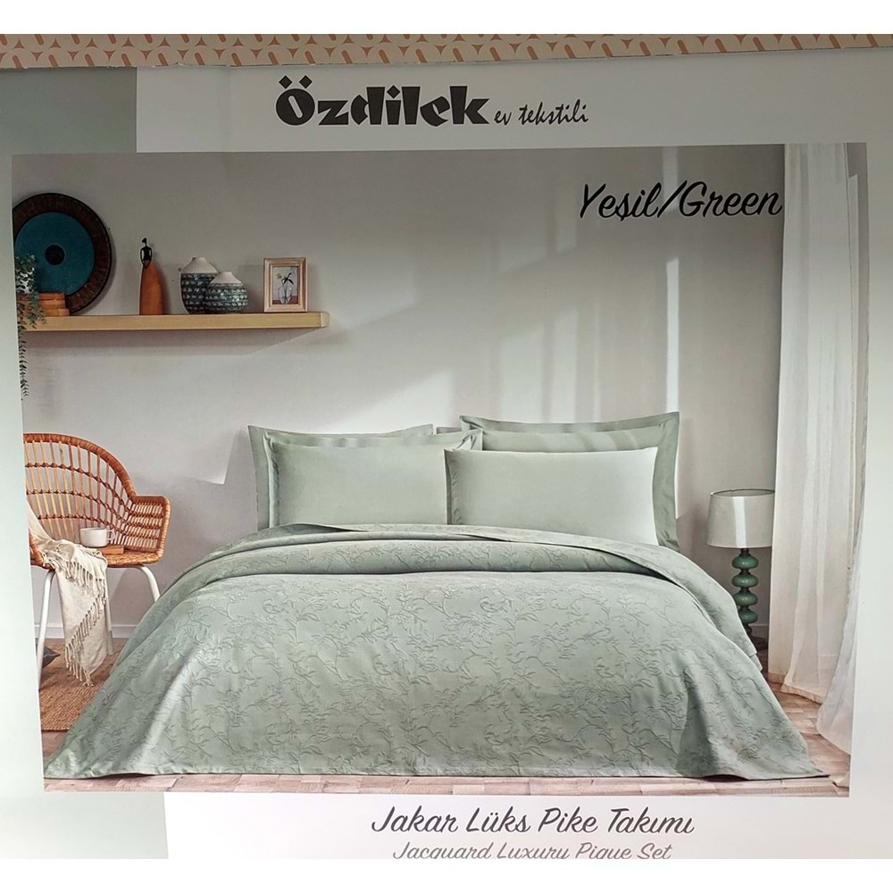 Özdilek Rf -Yeşil- Jakar Lux (Z) Çift Kişilik Pike Takımı (4 Yastık Kılıflı)