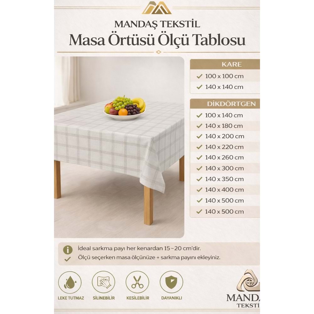 Kesme Masa Örtüsü Muşamba-Kareli Gri