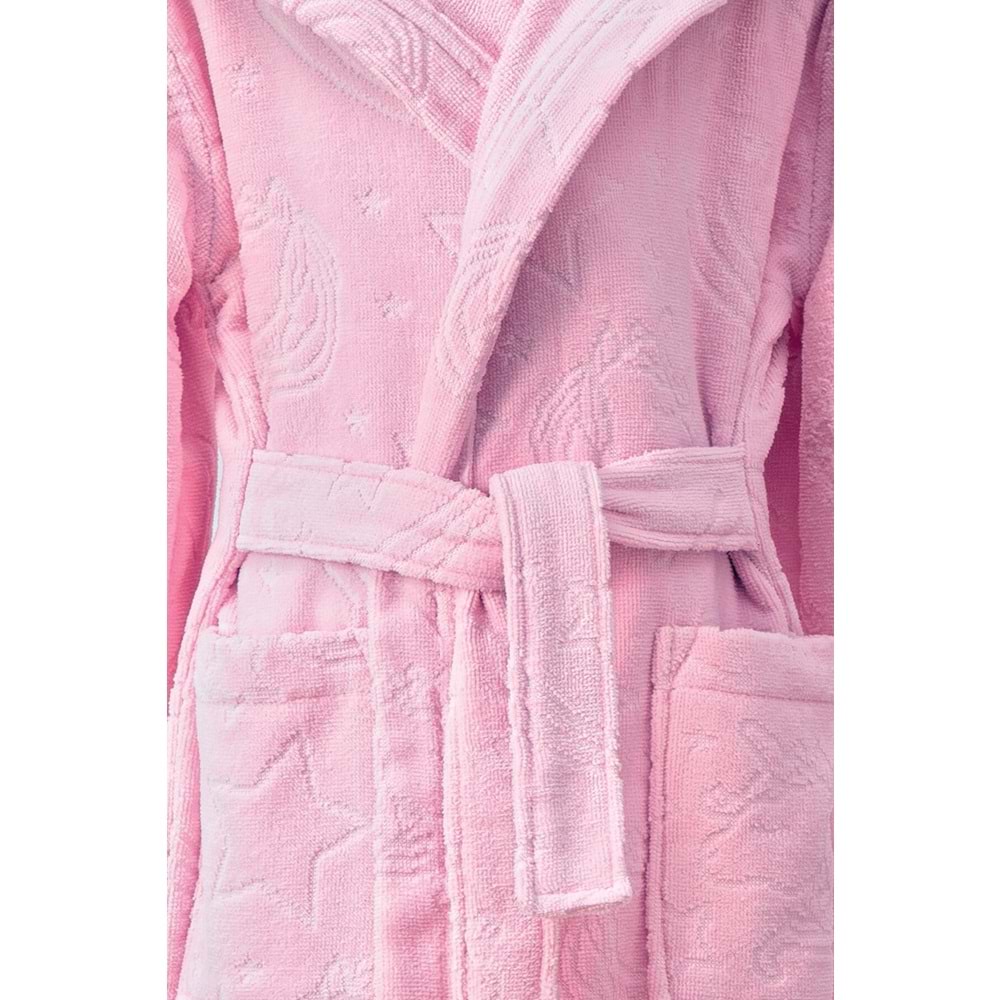 Özdilek 1/2 Yaş Kız Çocuk Kapüşonlu Kadife Pamuk Bornoz-Unicorn Pembe