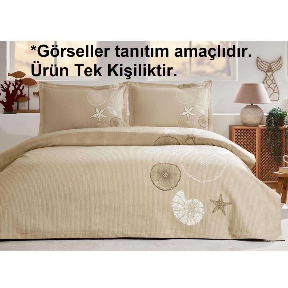 Özdilek Rf -Corallino Bej- Lastikli Çarşaflı Tek Kişilik Pike Takımı