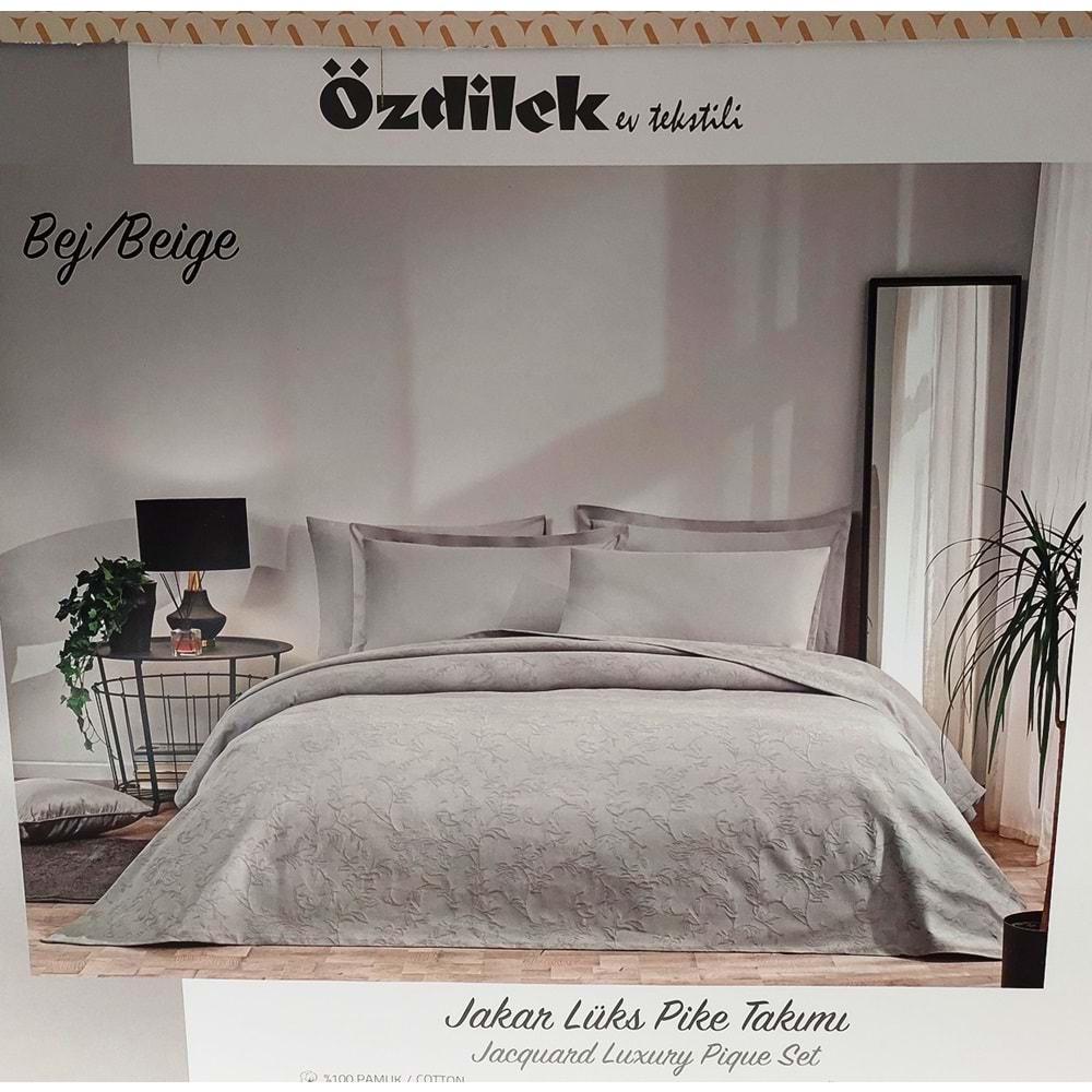 Özdilek Rf -Bej- Jakar Lux (Z) Tek Kişilik Pike Takımı (2 Yastık Kılıflı)