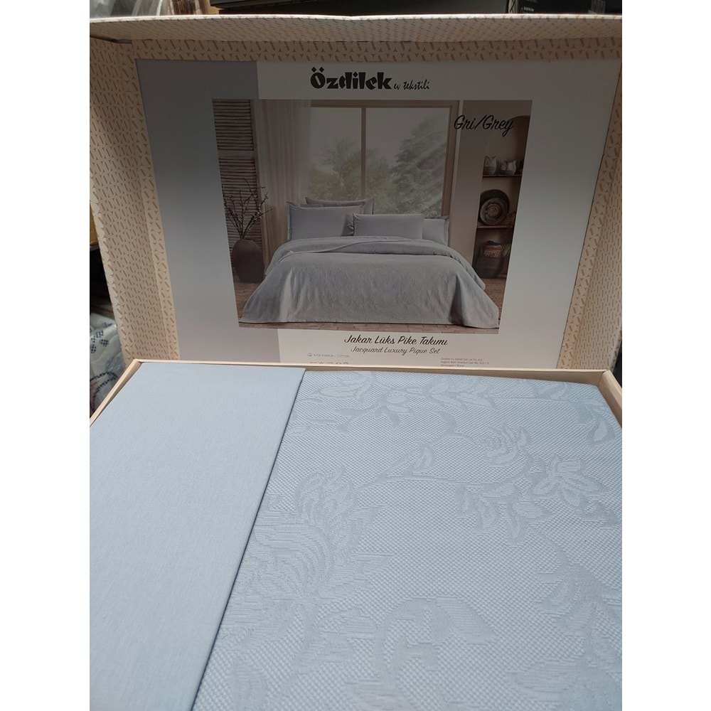 Özdilek Rf -Gri- Jakar Lux (Z) Tek Kişilik Pike Takımı (2 Yastık Kılıflı)