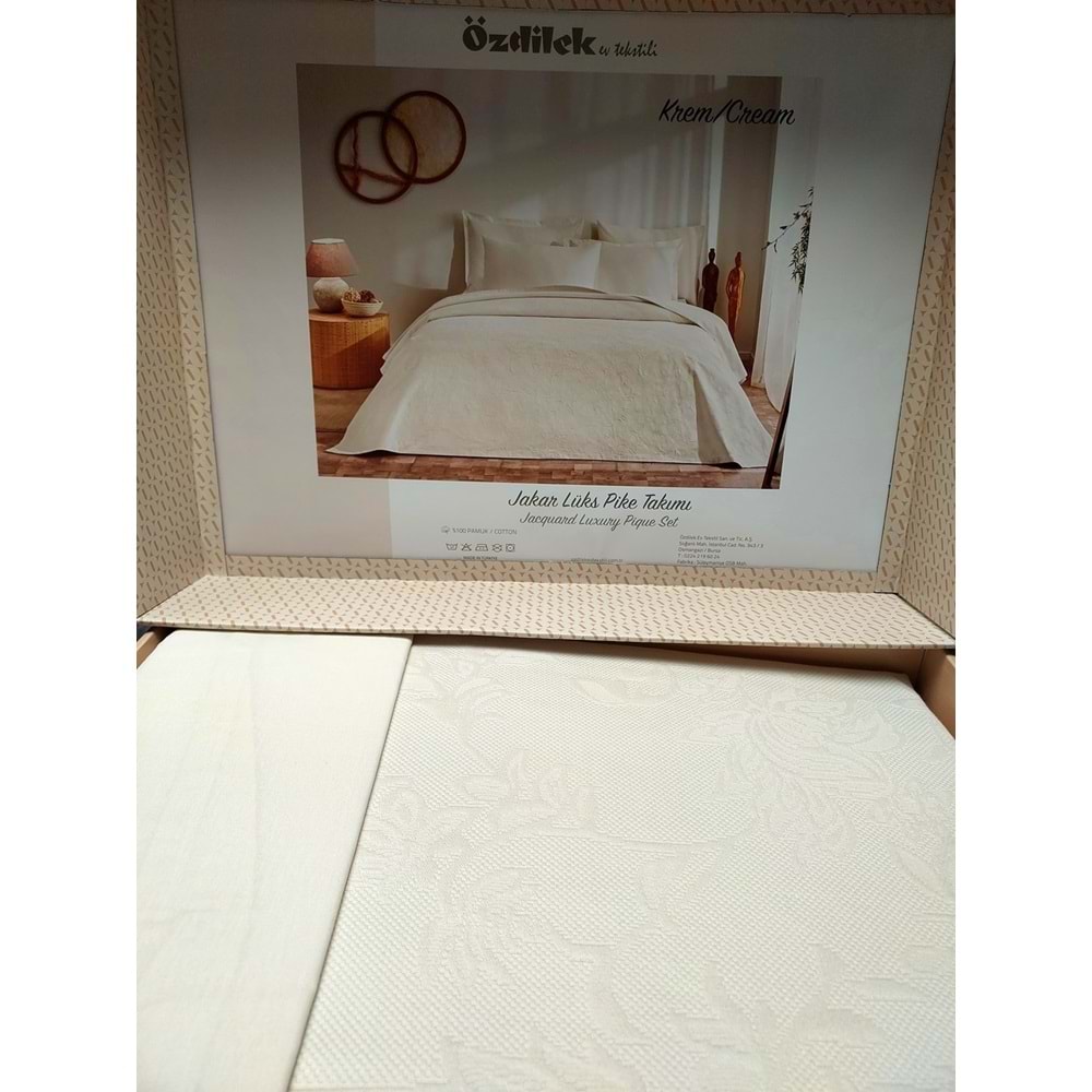 Özdilek Rf -Krem- Jakar Lux (Z) Tek Kişilik Pike Takımı (2 Yastık Kılıflı)