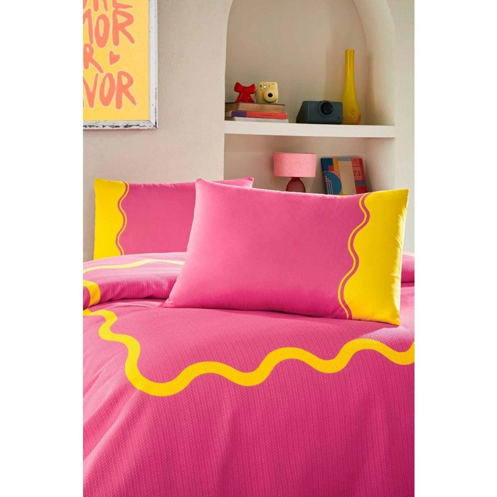 Özdilek Rf -Neon Wave Pembe- Lastikli Çarşaflı Tek Kişilik Pike Takımı