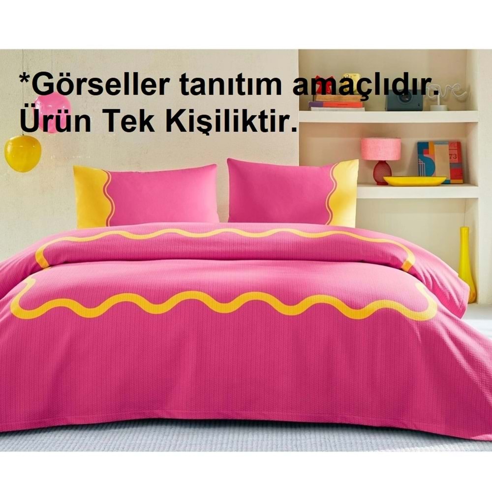 Özdilek Rf -Neon Wave Pembe- Lastikli Çarşaflı Tek Kişilik Pike Takımı