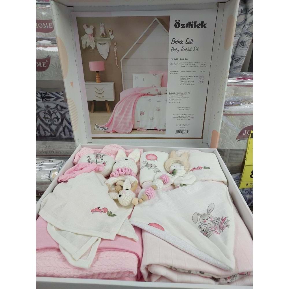 Özdilek 10 Parça Müslin Bebek Seti (Önlüklü)-Rabbit Pembe
