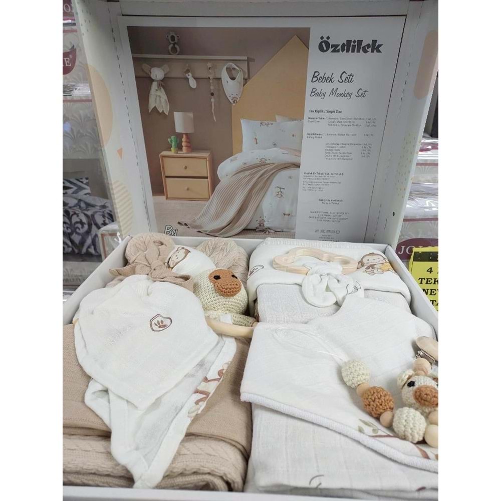 Özdilek 10 Parça Müslin Bebek Seti (Önlüklü)-Monkey Bej