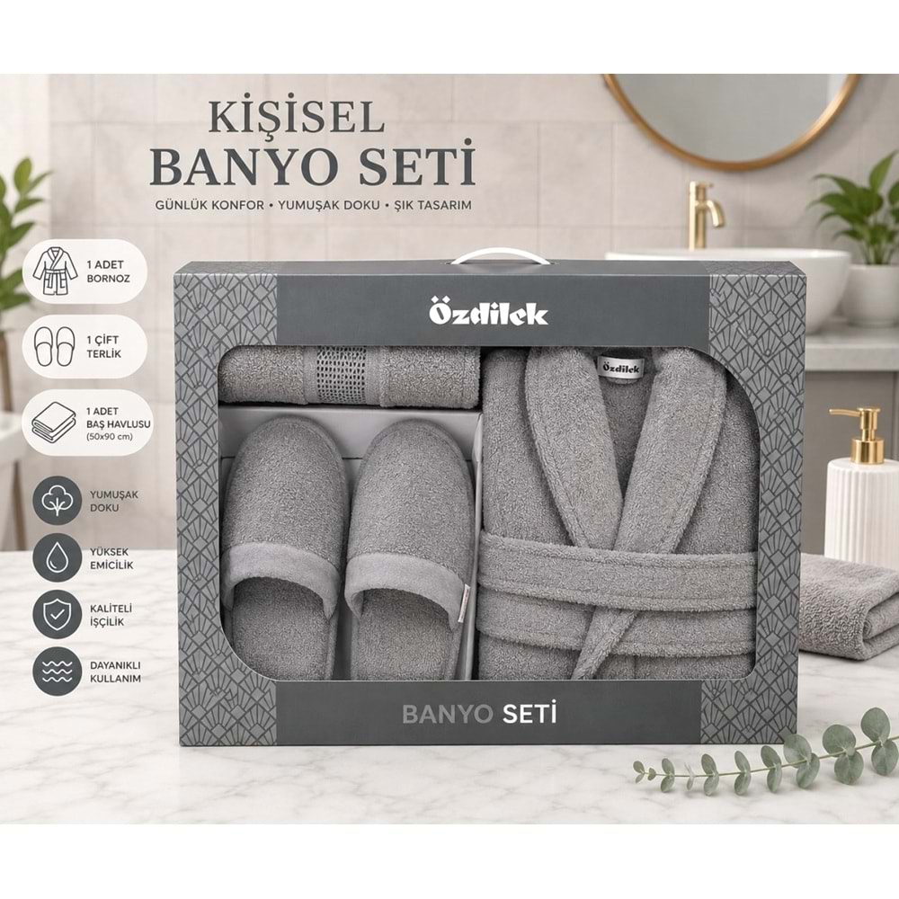 Özdilek Colourist Gümüş Kişisel Banyo Bornoz Seti (XL Beden)
