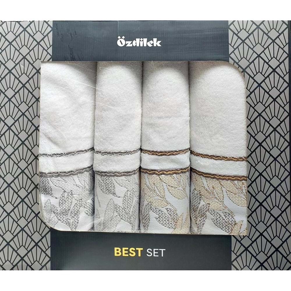 Özdilek 4 Parça Hamam Seti -Frond Yeşil Kahve- (Banyo Havlusu Büyük Boy), Havlu Seti