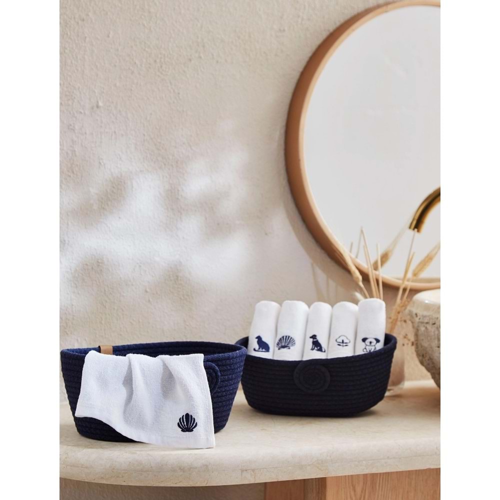 Özdilek Sepetli Wipure 12li Nakışlı Havlu Peçete 20x20cm-Lacivert Nakışlı