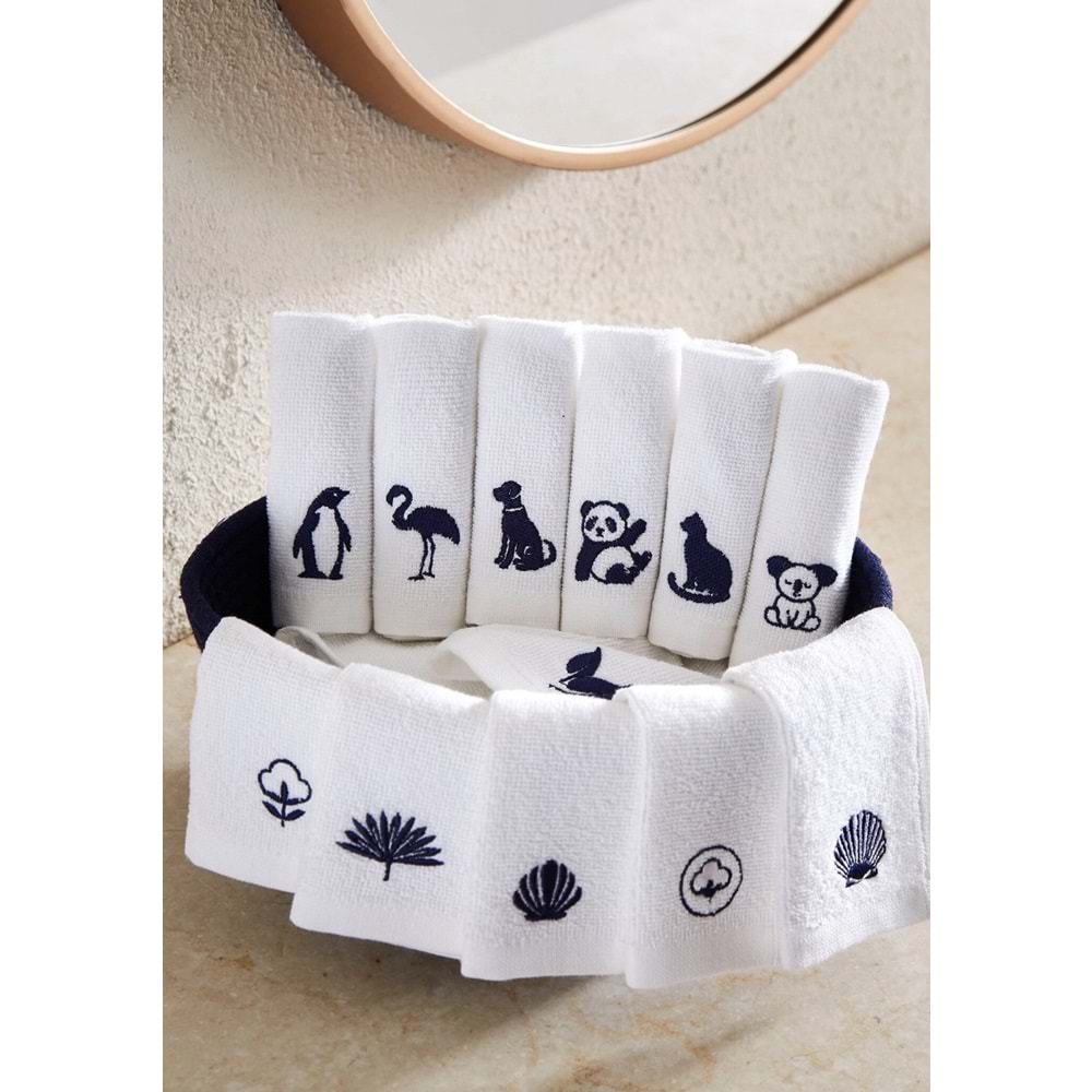 Özdilek Sepetli Wipure 12li Nakışlı Havlu Peçete 20x20cm-Lacivert Nakışlı