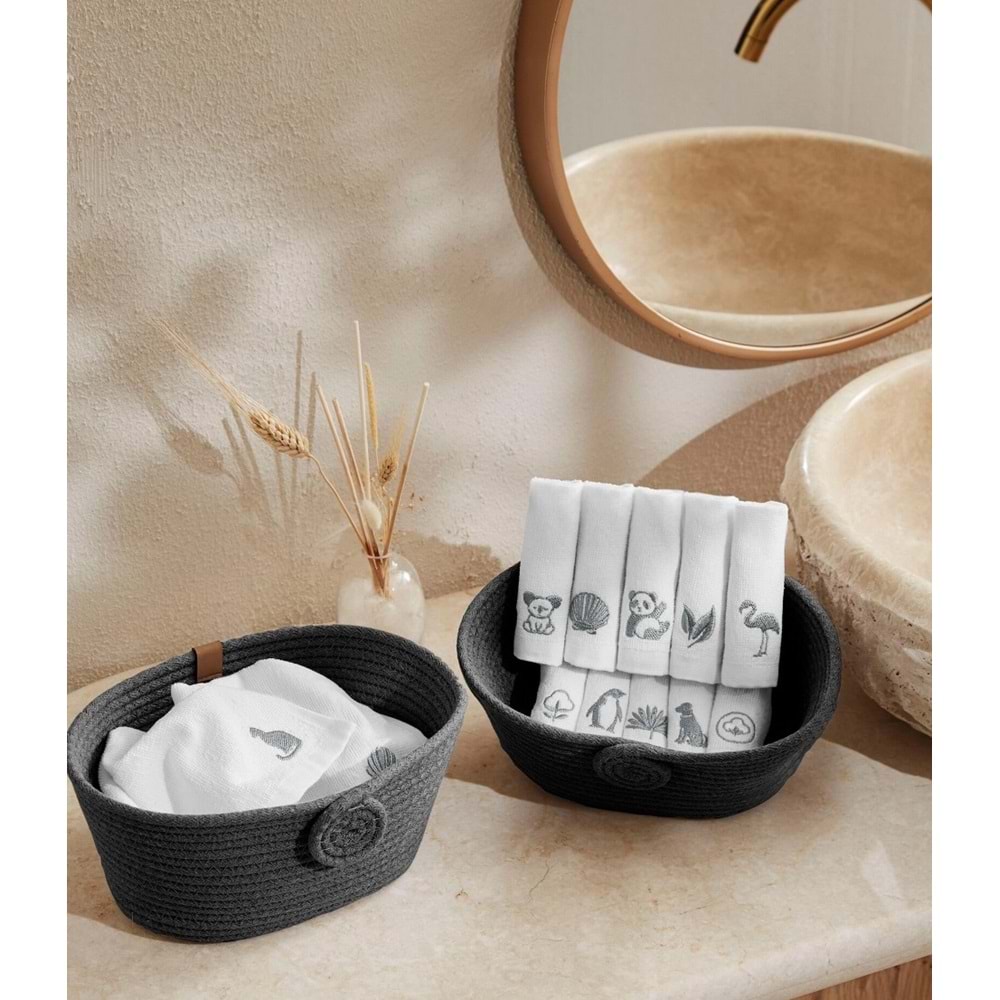 Özdilek Sepetli Wipure 12li Nakışlı Havlu Peçete 20x20cm-Gri Nakışlı