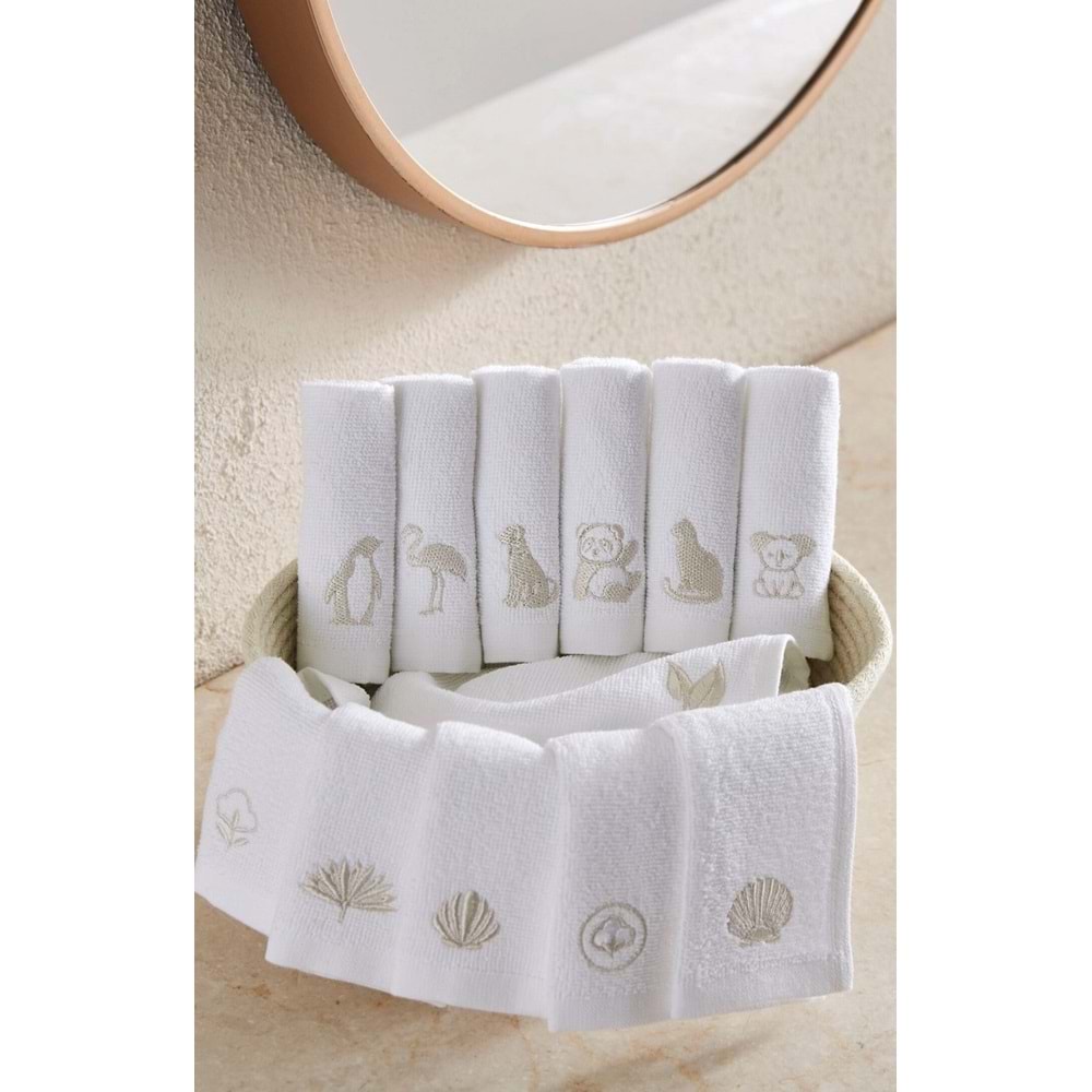 Özdilek Sepetli Wipure 12li Nakışlı Havlu Peçete 20x20cm-Krem Nakışlı