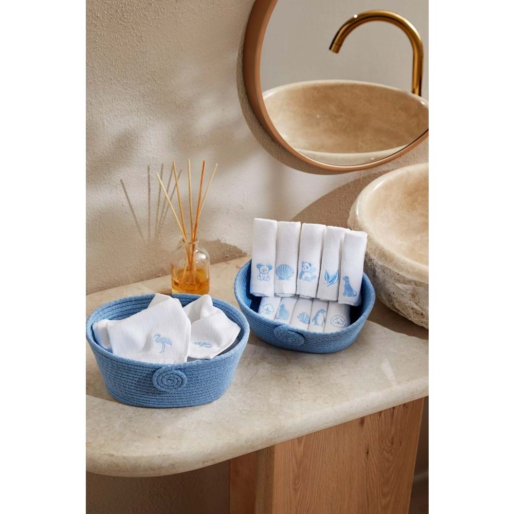 Özdilek Sepetli Wipure 12li Nakışlı Havlu Peçete 20x20cm-Mavi Nakışlı