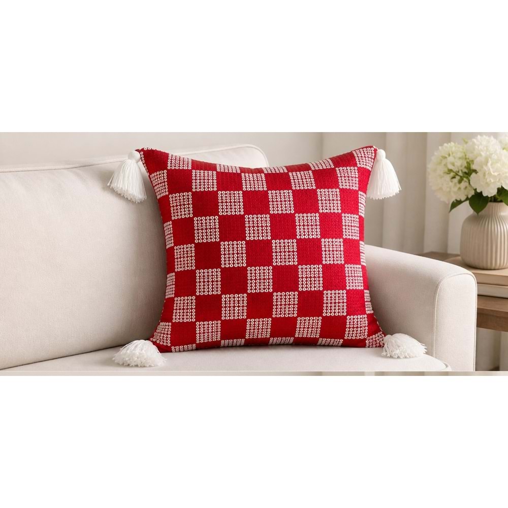 Elessa pullu kırlent 45x45 4lü paket kırmızı/ beyaz