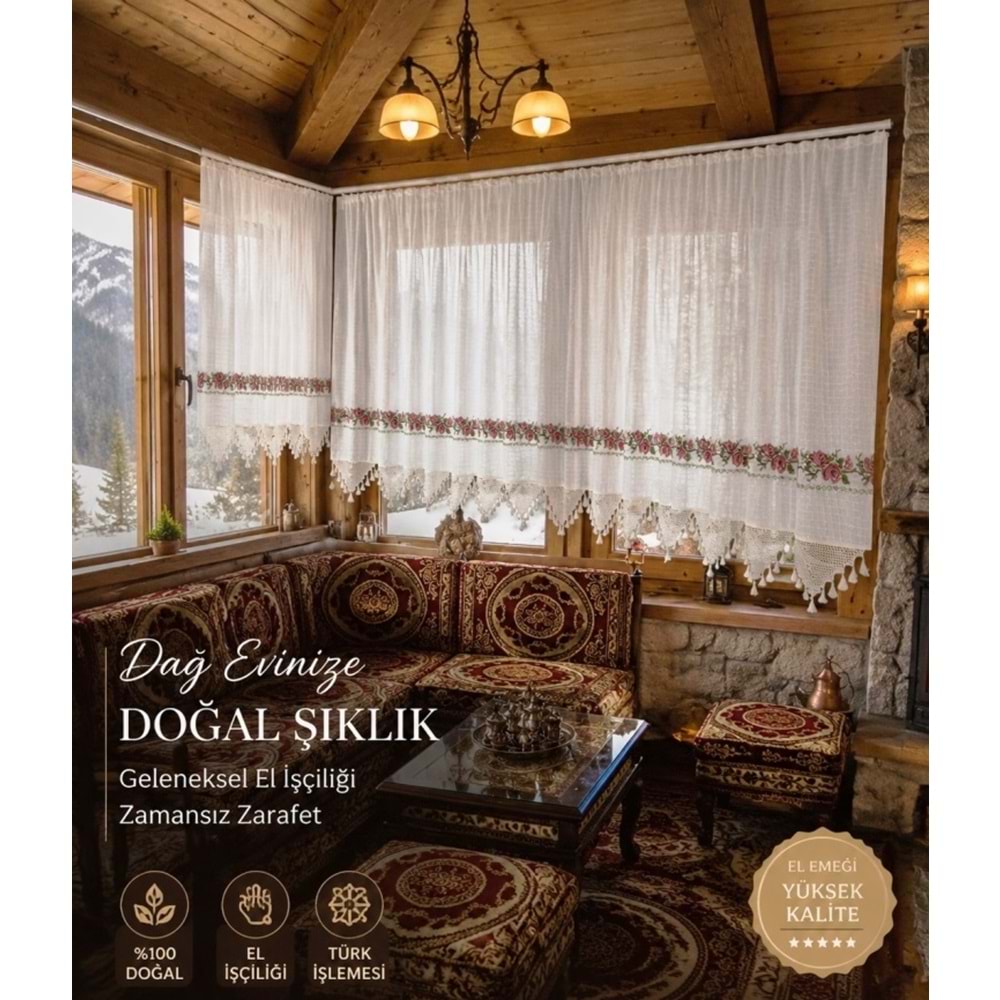 Mandaş El İşi Dantelli Kanaviçe Buldan Perdesi Tek kanat (175*190)