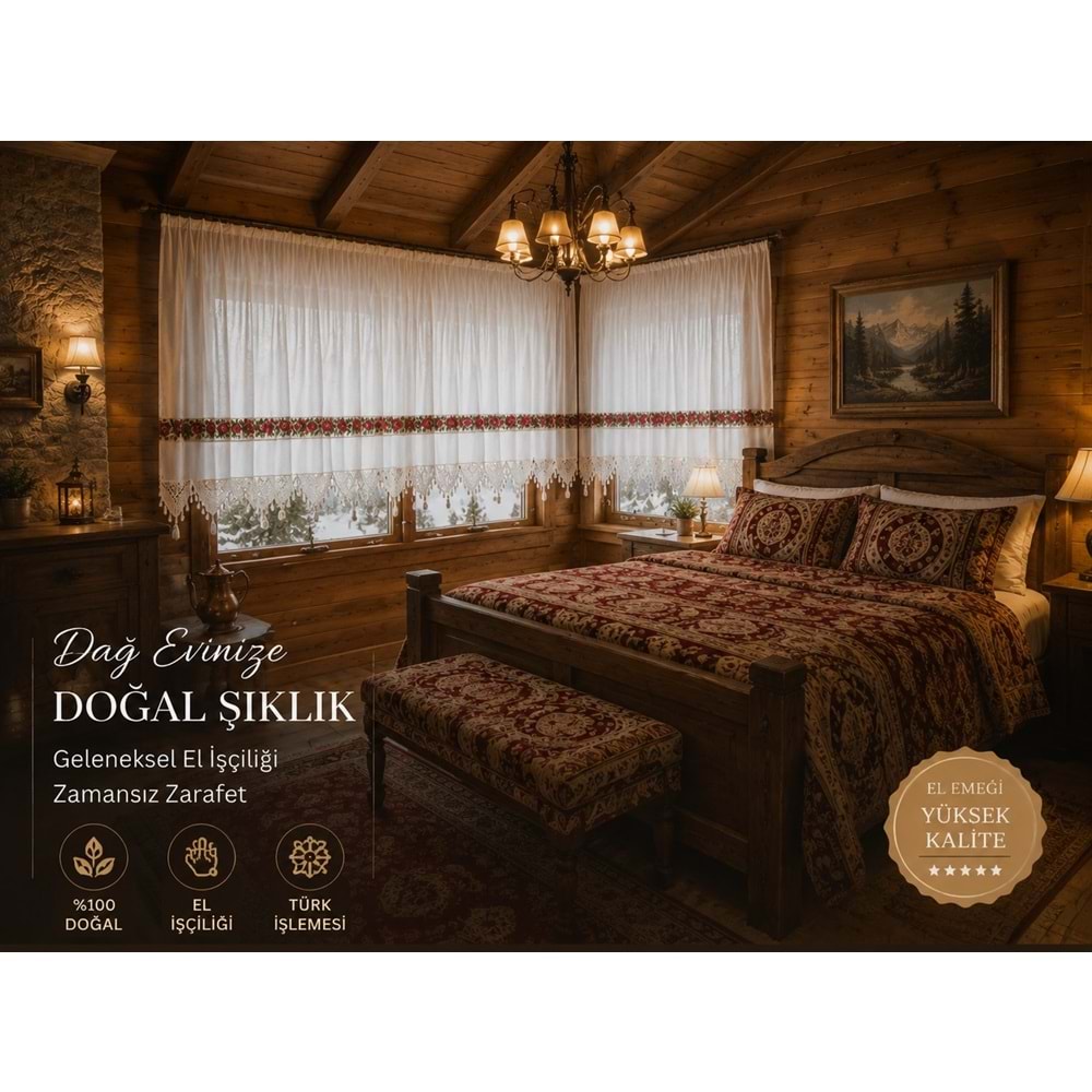 Mandaş El İşi Dantelli Kanaviçe Buldan Perdesi Tek kanat (300*190)