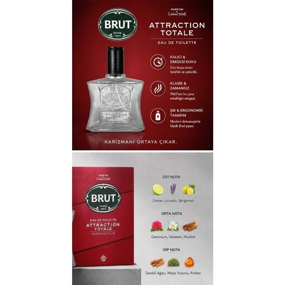 Brut Parfüm Erkek/Men 100ML Attraction Totale Edt (Kırmızı)