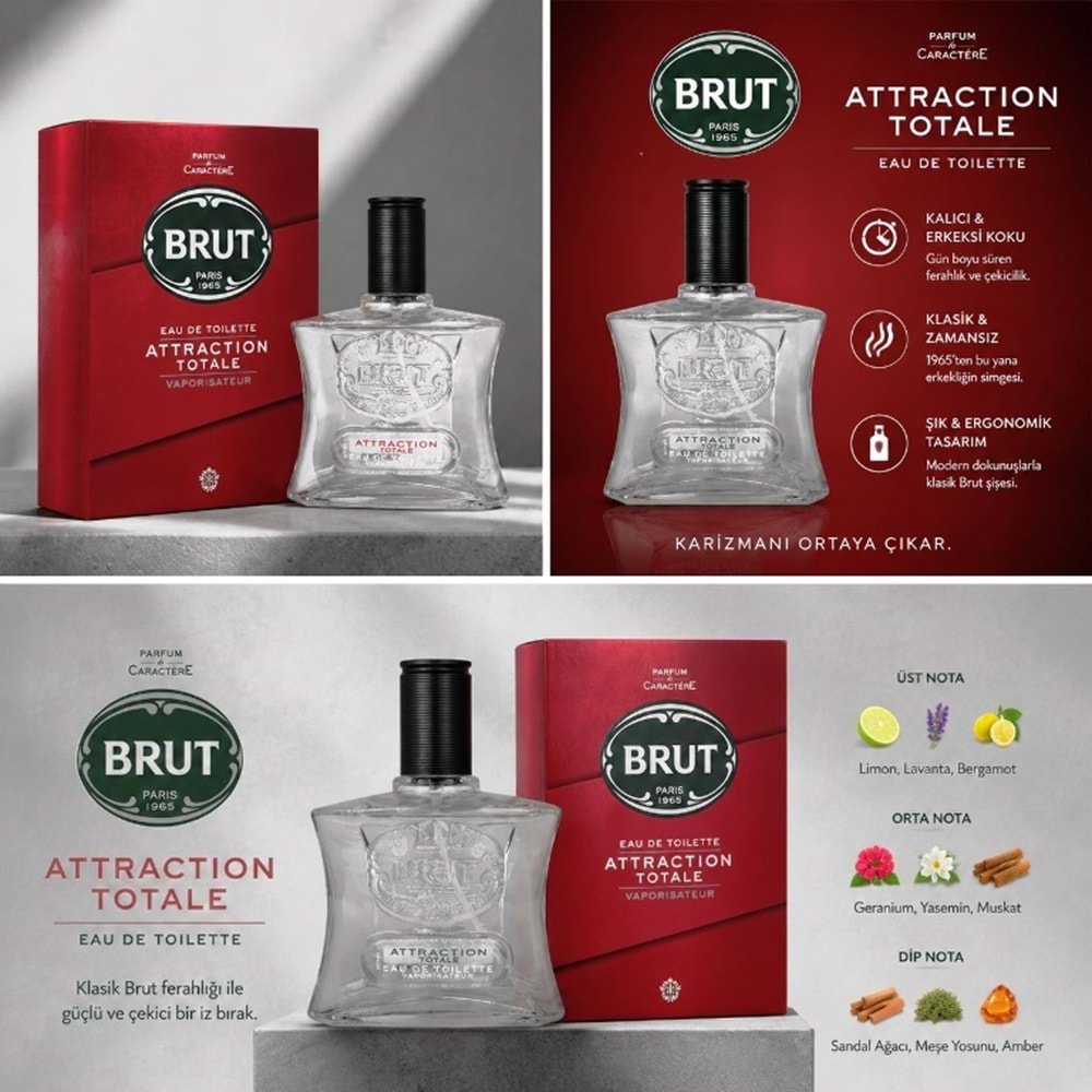 Brut Parfüm Erkek/Men 100ML Attraction Totale Edt (Kırmızı)