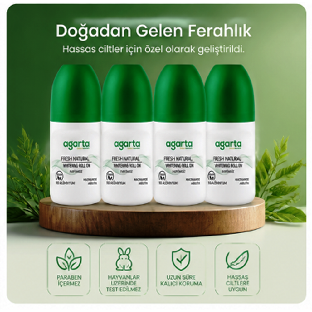 Agarta Roll-On Unisex 50 ML Parfümsüz Natural (24 Saat Etkili Ter Kokusu Önleyici) (4 Li Set
