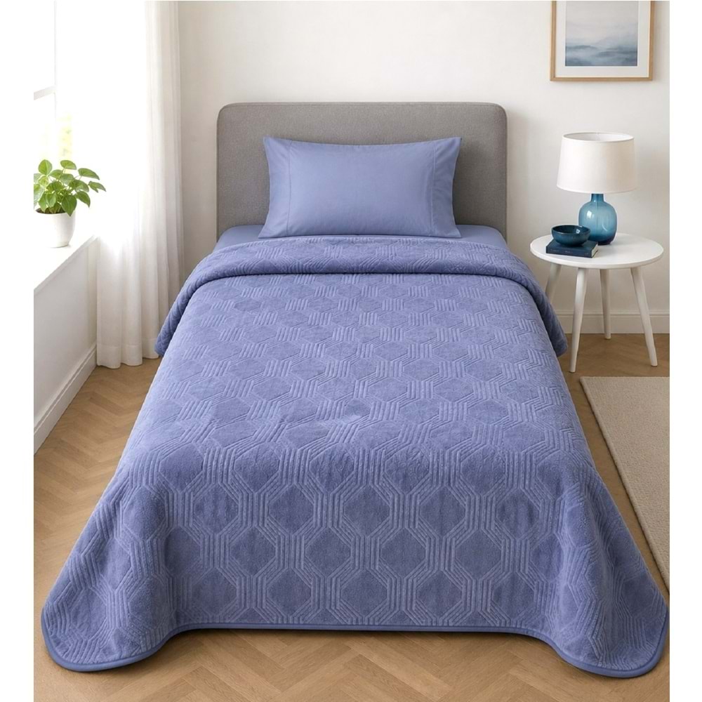 Özdilek Trendy Embos Tek Kişilik Battaniye(155x220)-Art Deco Gök Mavi