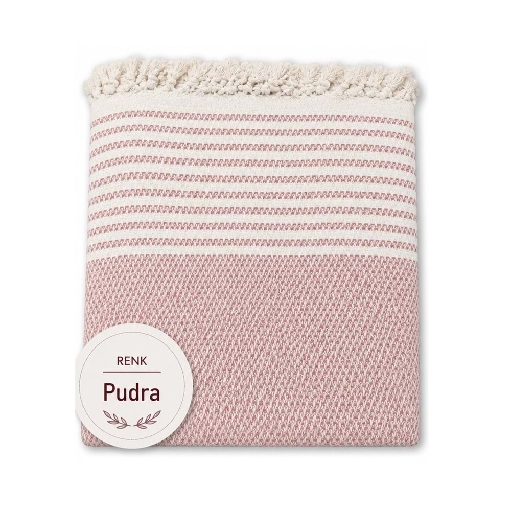 Pamuklu Kaymaz Hasır Dokuma Koltuk Örtüsü (180x220) - Pudra