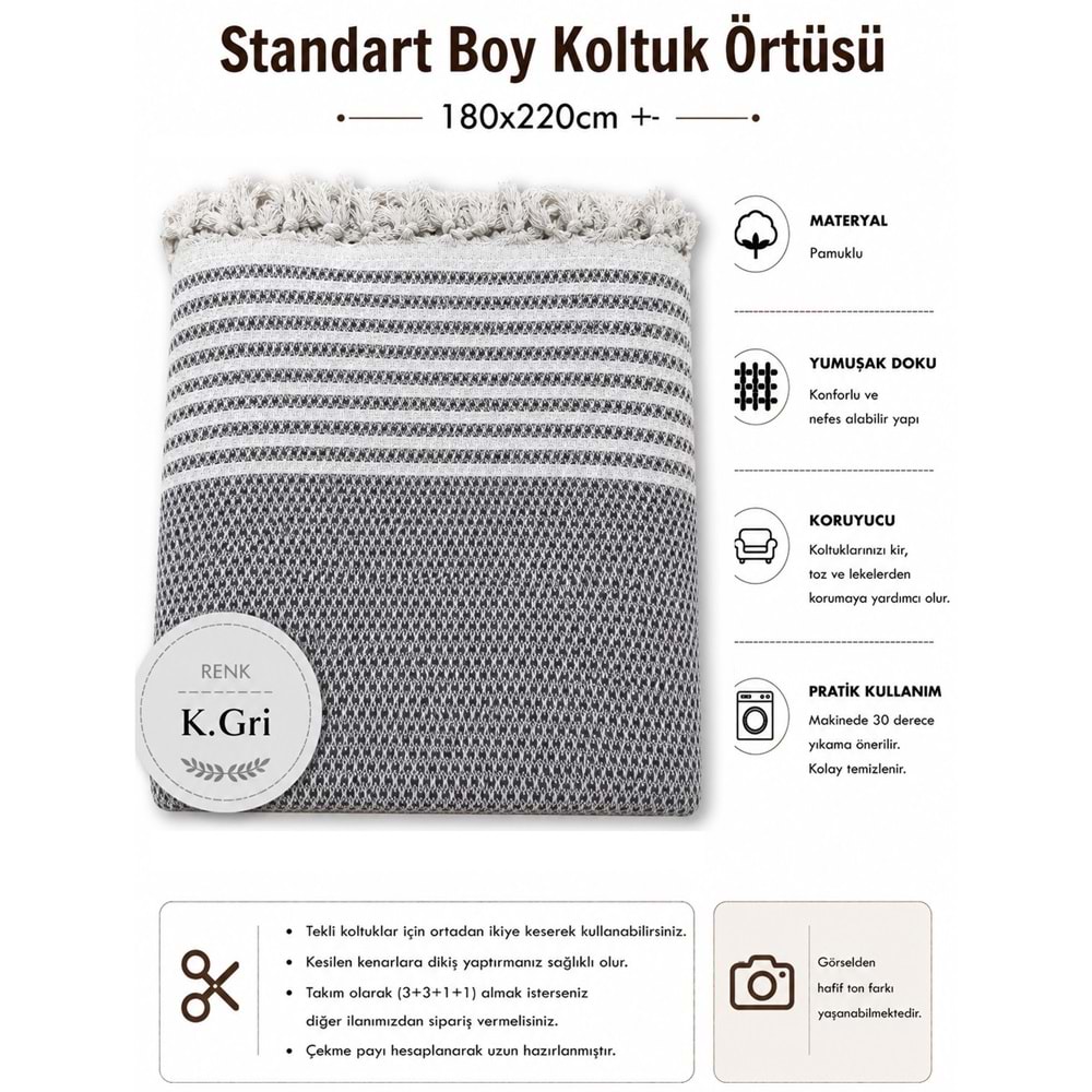 Pamuklu Kaymaz Hasır Dokuma Koltuk Örtüsü (180x220)
