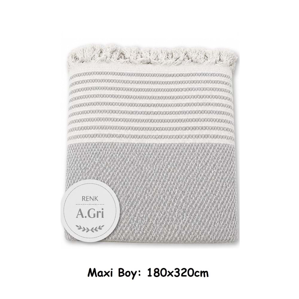 Pamuklu Kaymaz Hasır Dokuma Maxi Boy Kolları Örten Koltuk Örtüsü (180x310) - Açık Gri