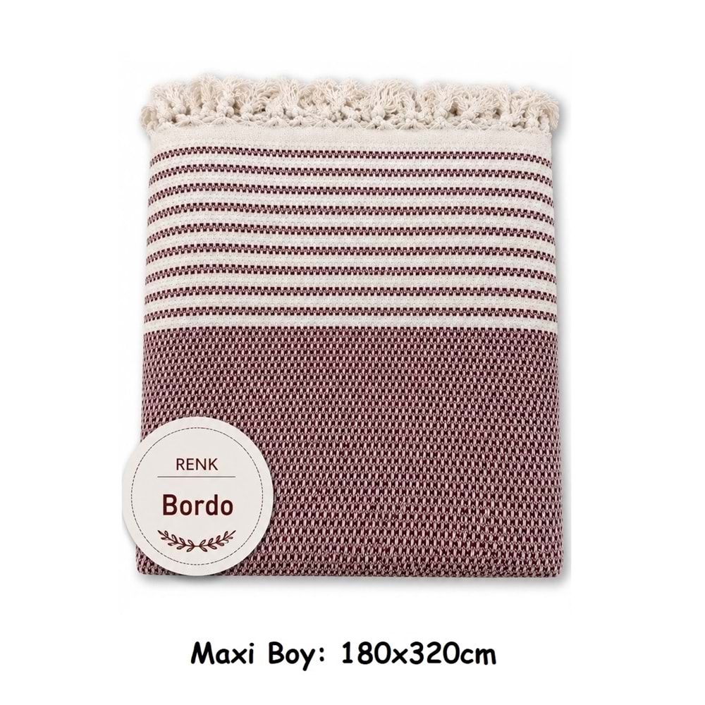 Pamuklu Kaymaz Hasır Dokuma Maxi Boy Kolları Örten Koltuk Örtüsü (180x310) - Bordo