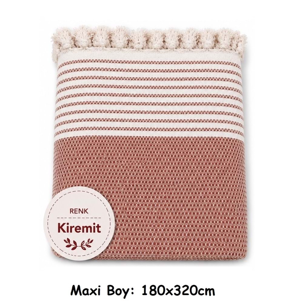 Pamuklu Kaymaz Hasır Dokuma Maxi Boy Kolları Örten Koltuk Örtüsü (180x310) - Kiremit