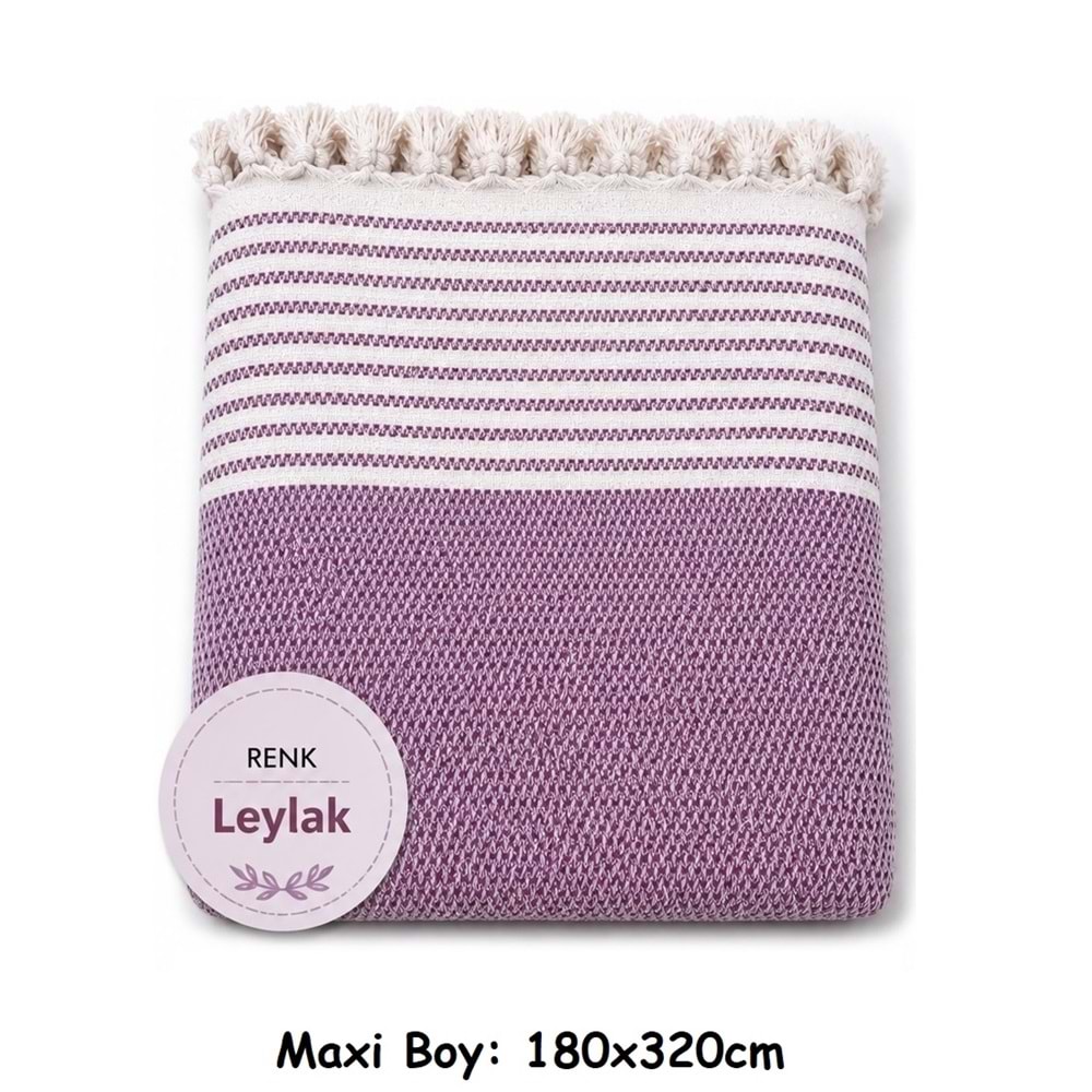 Pamuklu Kaymaz Hasır Dokuma Maxi Boy Kolları Örten Koltuk Örtüsü (180x310) - Leylak